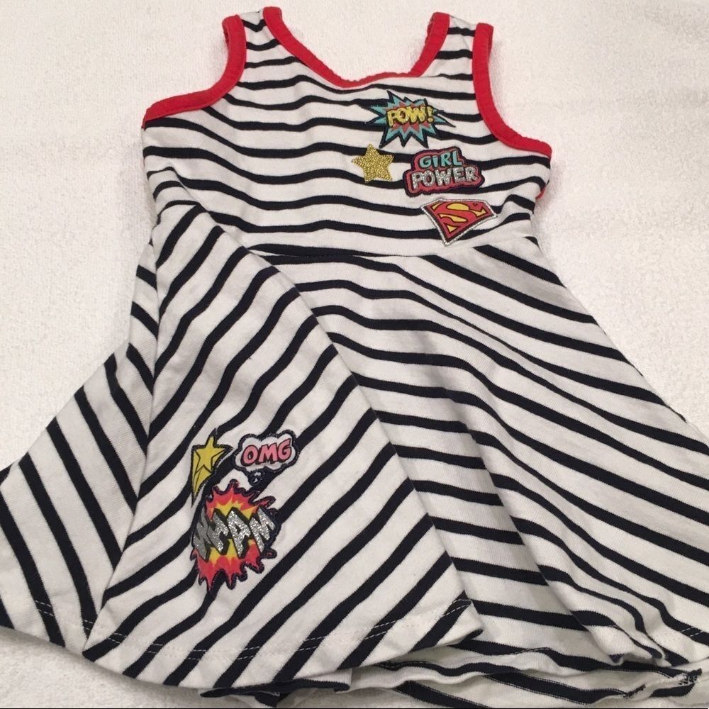 Supergirl 2T full skirt black white pink striped tank dress 100% cotton
